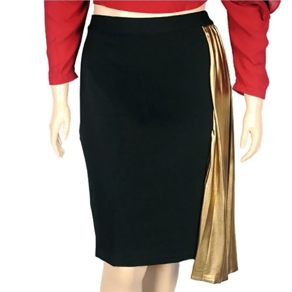 Eloquii black and gold sash skirt